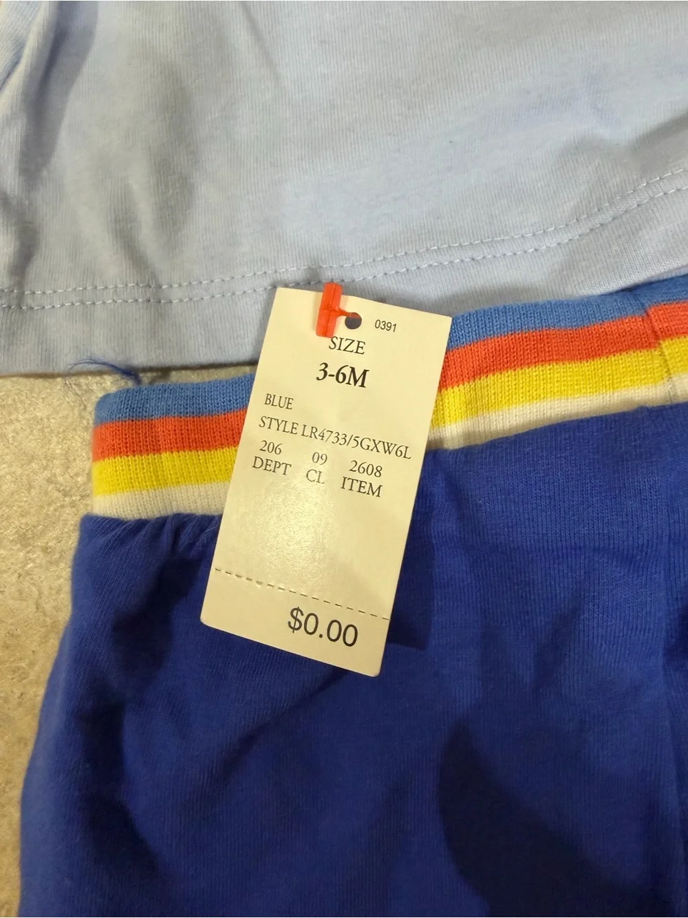 Cat & Jack Light Blue Tee with Royal Blue Shorts and Rainbow Waistband